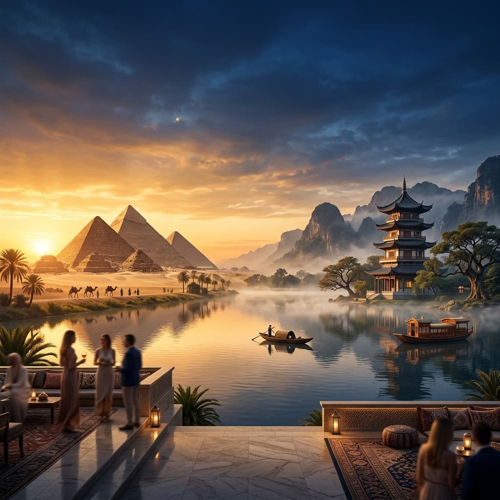 Scenic golden sunset landscape representing premium travel destinations